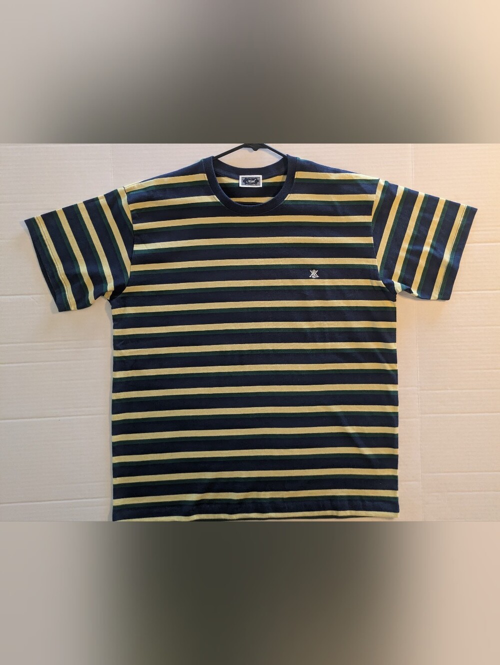 Kith Men's Navy, Yellow & Green Striped Crew Neck T-Shirt- L (NWOT)